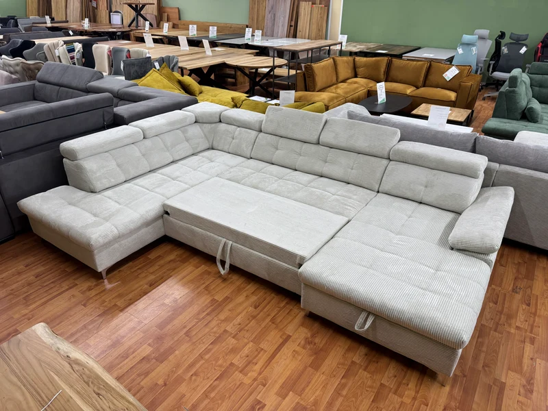 Wohnlandschaft Sofa Couch +Cord +Bettfunktion +Stauraum +Kopfstützdenverstellung