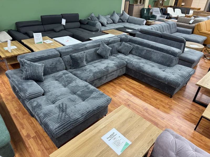Wohnlandschaft Couch Sofa +Teddy Cord +Bettfunktion +Stauraum +Kopfstützenverstellung