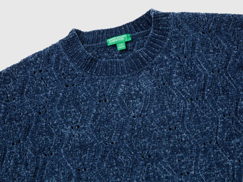 Chenille-Pullover mit Rundhalsausschnitt