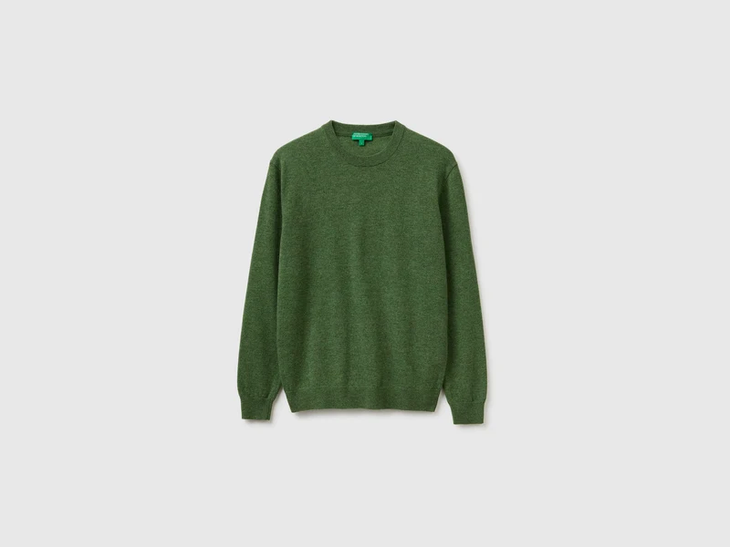 Melange grüner Pullover aus reiner Merinowolle