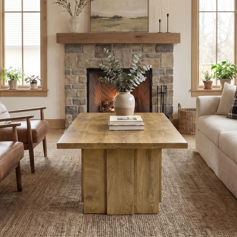 Tribesigns Couchtisch 120 cm, Rechteckiger Wohnzimmertisch im modernen Landhausstil mit Geriffeltem Sockel