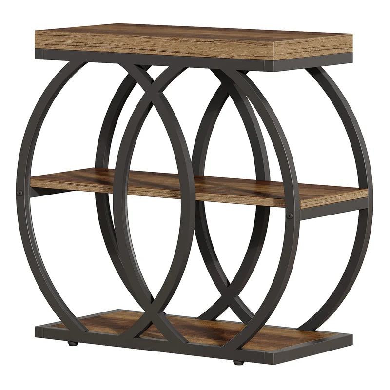 Tribesigns Schmaler Beistelltisch 60 cm mit 3 Ablagen im Industrial-Stil mit Metallgestell