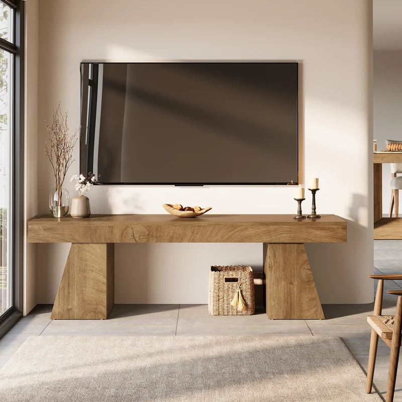 Tribesigns TV Lowboard 160 cm für Fernseher bis 75 Zoll, TV-Schrank mit geometrischem Sockel