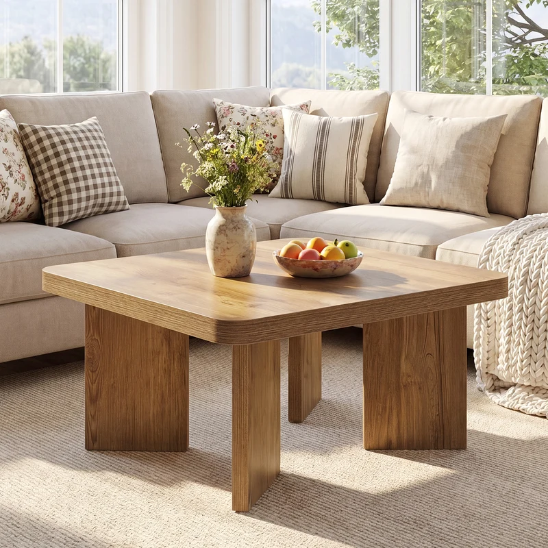 Tribesigns Quadratischer Couchtisch 80 cm, Kleiner Wohnzimmertisch im Landhausstil mit starker Tischplatte