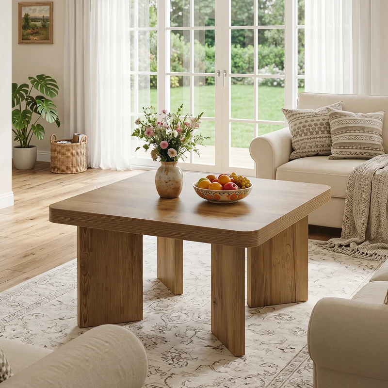 Tribesigns Quadratischer Couchtisch 80 cm, Kleiner Wohnzimmertisch im Landhausstil mit starker Tischplatte