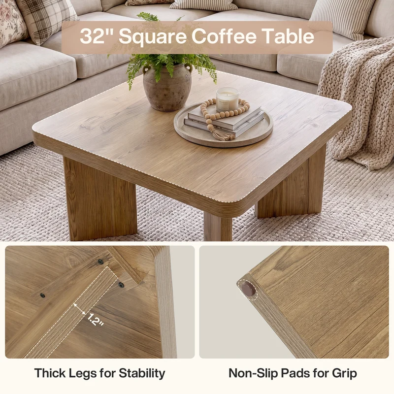 Tribesigns Quadratischer Couchtisch 80 cm, Kleiner Wohnzimmertisch im Landhausstil mit starker Tischplatte