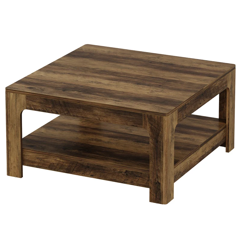 Tribesigns Couchtisch 100 cm mit Ablage, Großer quadratischer Wohnzimmertisch im Landhausstil