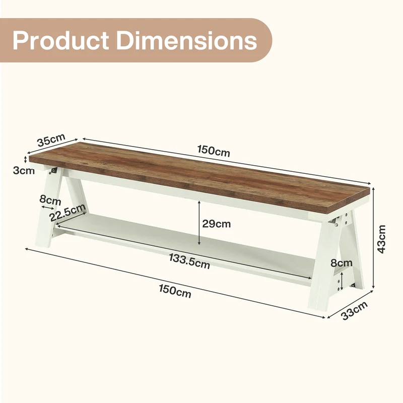 Tribesigns Sitzbank 150 cm aus Holz mit Ablage, Flurbank & Bettbank mit 2 Ebenen