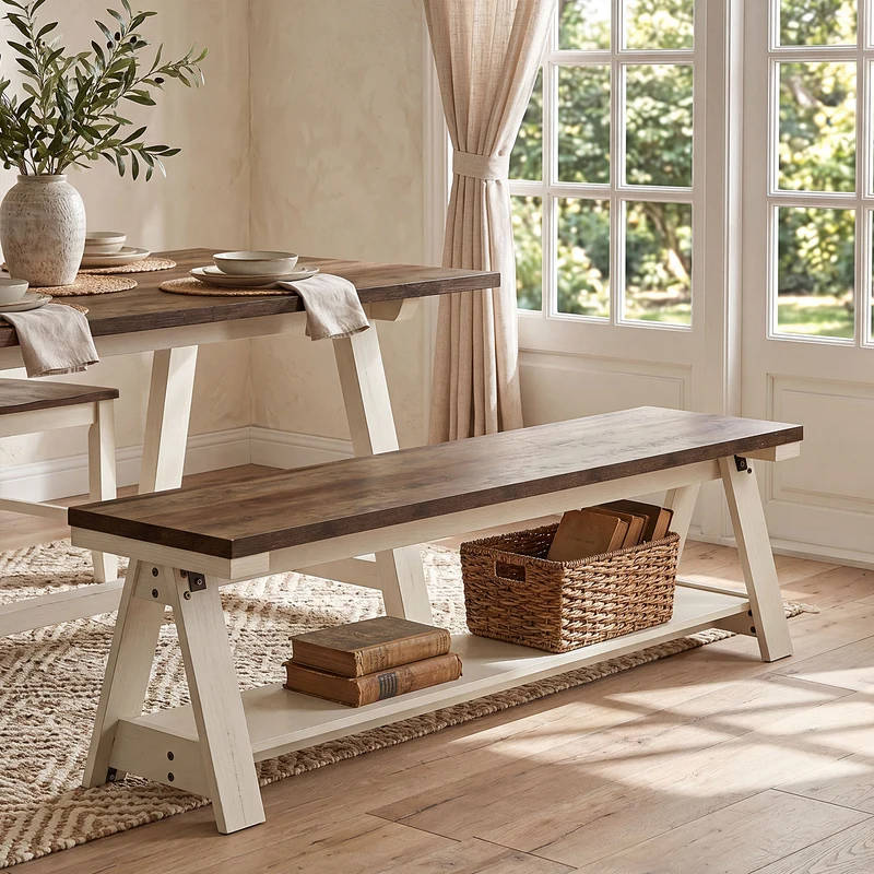 Tribesigns Sitzbank 150 cm aus Holz mit Ablage, Flurbank & Bettbank mit 2 Ebenen