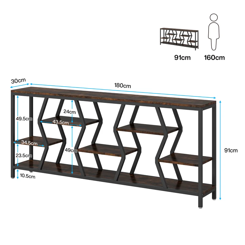 Tribesigns Konsolentisch 180 cm mit 4 Ablagen, Schmaler Sofatisch im Industrial-Landhausstil