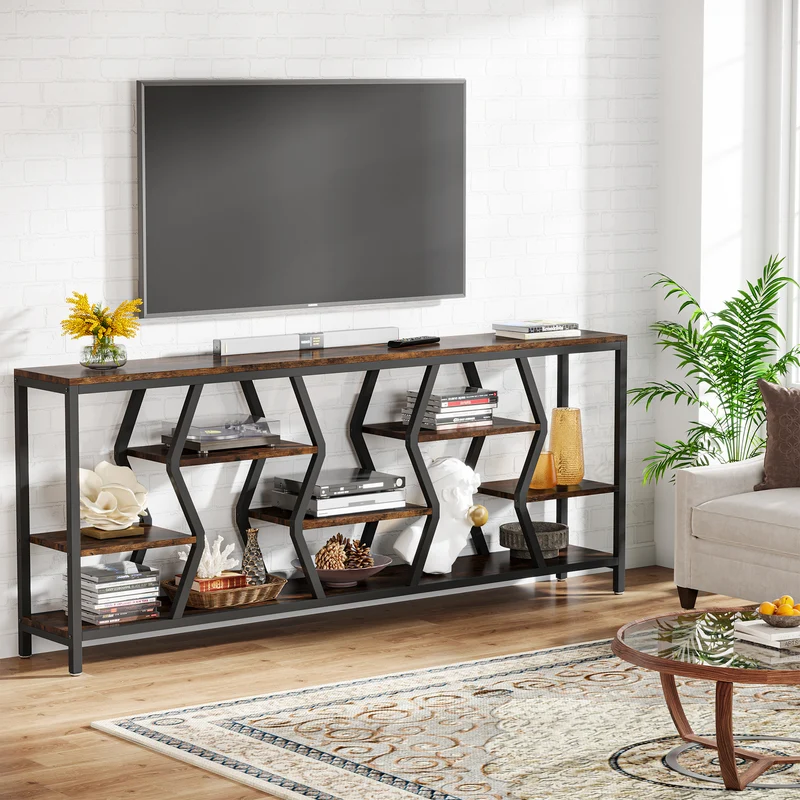 Tribesigns Konsolentisch 180 cm mit 4 Ablagen, Schmaler Sofatisch im Industrial-Landhausstil