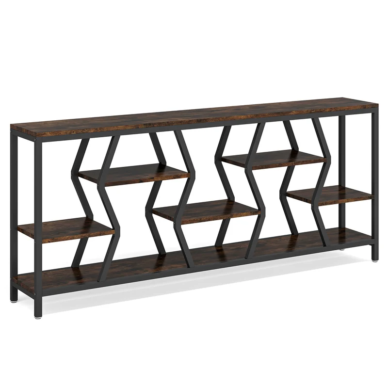 Tribesigns Konsolentisch 180 cm mit 4 Ablagen, Schmaler Sofatisch im Industrial-Landhausstil