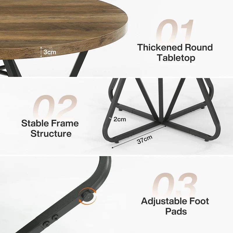 Tribesigns Runder Esstisch 80 cm für 2–4 Personen, Kleiner Küchentisch mit Geometrischem Metallgestell