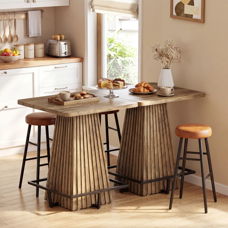 Tribesigns Bartisch 80 cm, Quadratischer Hochtisch mit Metall-Fußstütze im Landhausstil