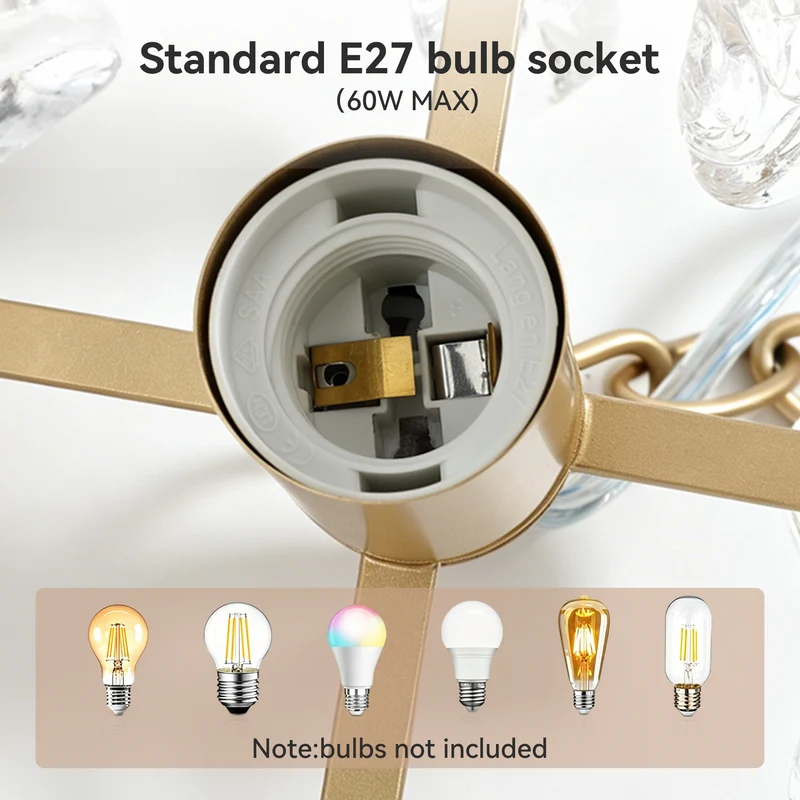Tribesigns Goldene Pendelleuchte mit Glaskristallen, E27 Hängelampe im modernen Design, höhenverstellbarer Kronleuchter