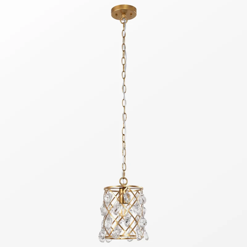 Tribesigns Goldene Pendelleuchte mit Glaskristallen, E27 Hängelampe im modernen Design, höhenverstellbarer Kronleuchter