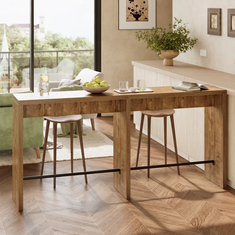 Tribesigns Bartisch 200 cm für 4–6 Personen, Stehtisch 95 cm hoch mit Metall-Fußstütze für Küche, Esszimmer & Bar