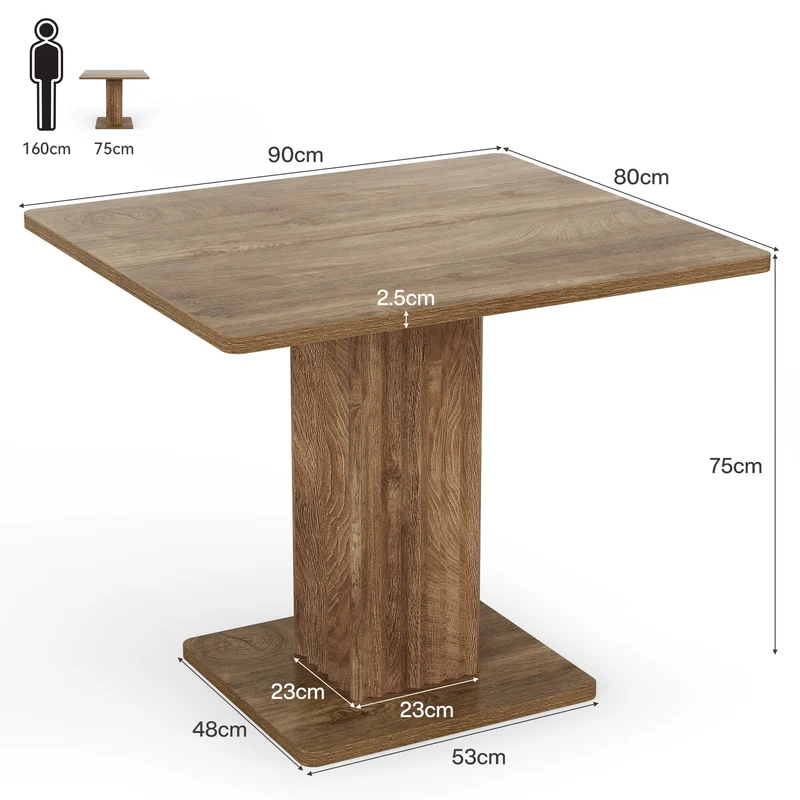 Tribesigns Esstisch 90 cm für 2–4 Personen, rechteckiger Küchentisch im Landhausstil mit geriffeltem Sockel