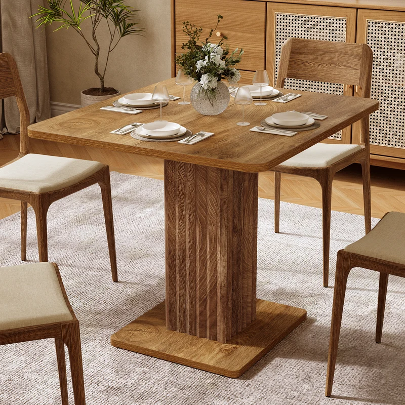Tribesigns Esstisch 90 cm für 2–4 Personen, rechteckiger Küchentisch im Landhausstil mit geriffeltem Sockel