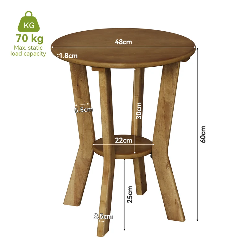 Tribesigns Runder Beistelltisch 48 cm mit Ablage, 2-stufiger Nachttisch für Wohnzimmer, Schlafzimmer & Sofa
