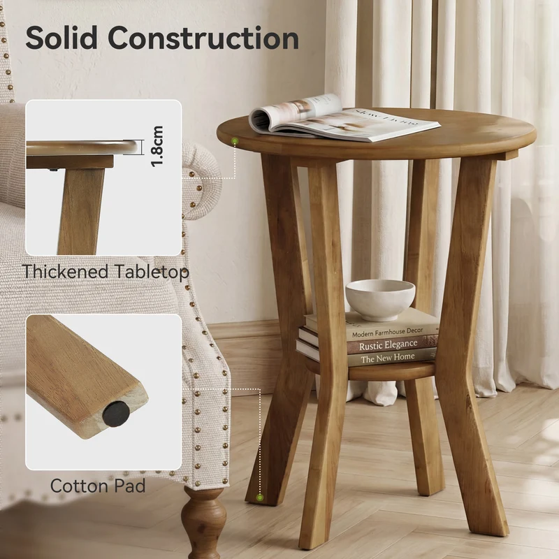 Tribesigns Runder Beistelltisch 48 cm mit Ablage, 2-stufiger Nachttisch für Wohnzimmer, Schlafzimmer & Sofa
