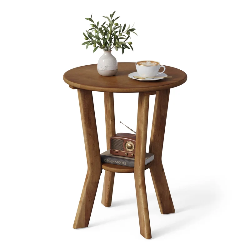 Tribesigns Runder Beistelltisch 48 cm mit Ablage, 2-stufiger Nachttisch für Wohnzimmer, Schlafzimmer & Sofa