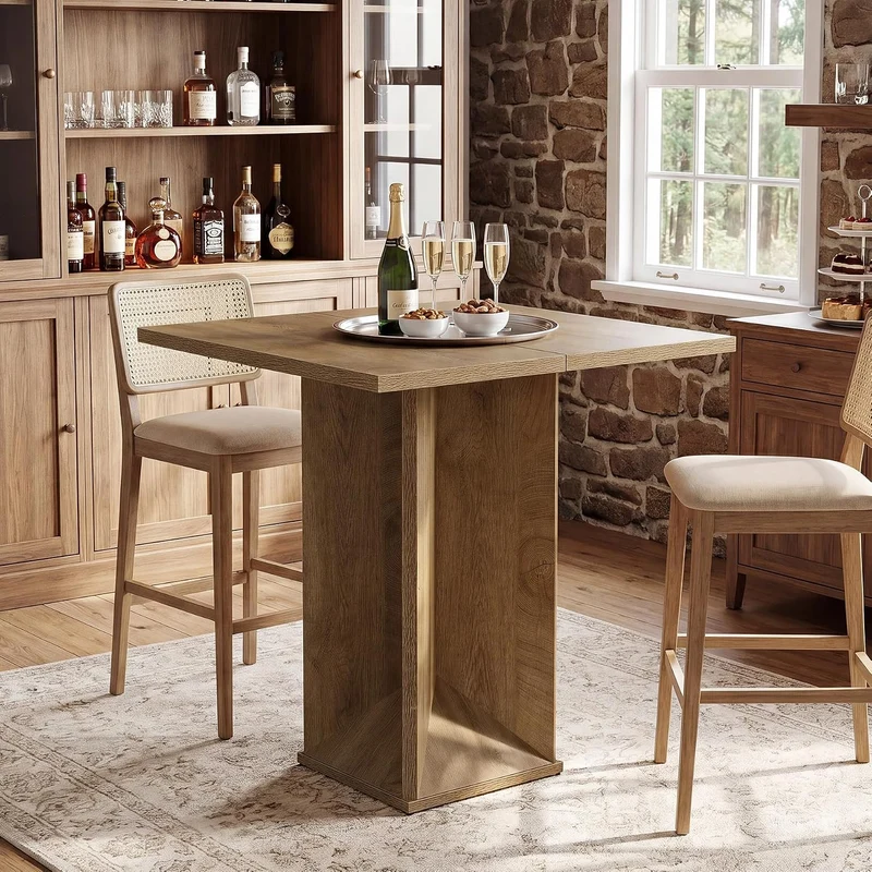 Tribesigns Quadratischer Bartisch 80 cm in Thekenhöhe, moderner Bistrotisch mit Säulenfuß für Küche, Esszimmer & Café