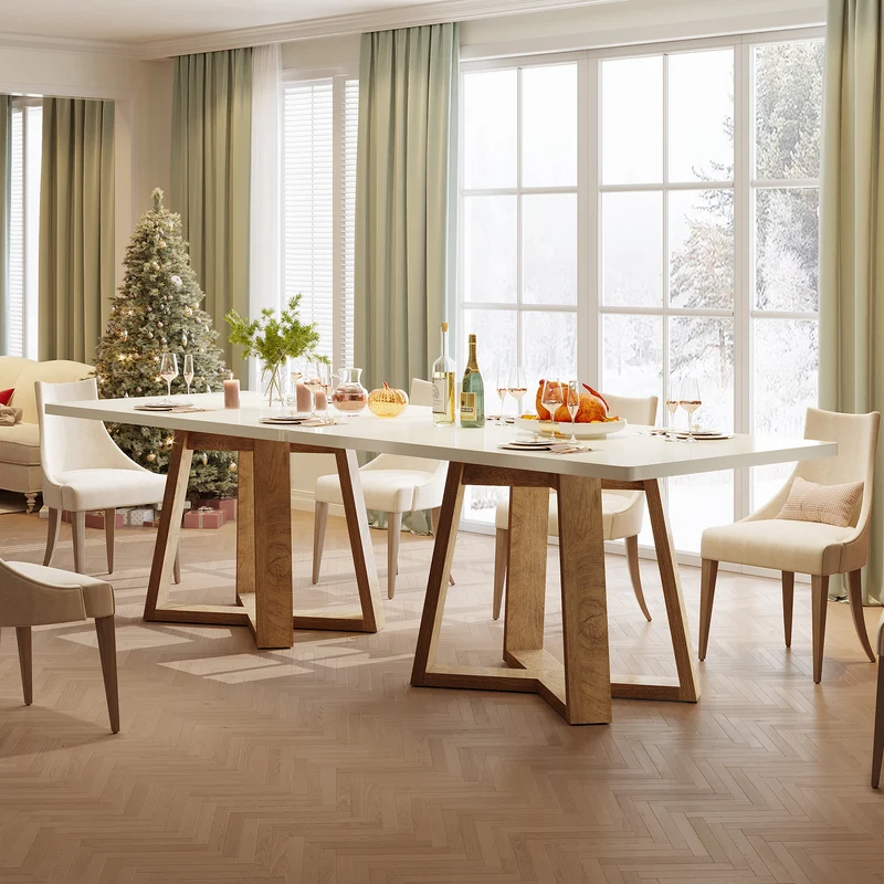 Tribesigns Esstisch für 4 Personen 120 cm, rechteckiger Küchentisch im Landhausstil mit Hochglanz-Tischplatte