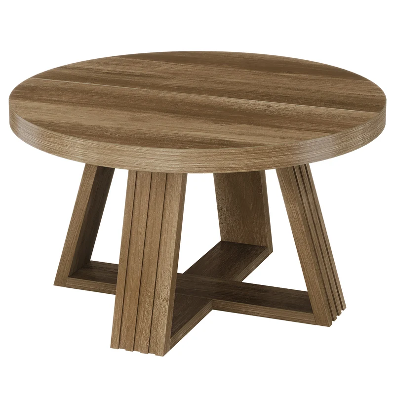 Tribesigns Runder Couchtisch 80 cm im Landhausstil, Wohnzimmertisch mit Holzmaserung & Kreuzgestell