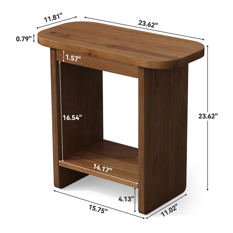 Tribesigns 60 cm schmaler Beistelltisch aus Massivholz, H-förmiger 2-Ebenen Nachttisch mit Ablageboden