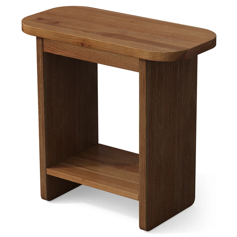 Tribesigns 60 cm schmaler Beistelltisch aus Massivholz, H-förmiger 2-Ebenen Nachttisch mit Ablageboden