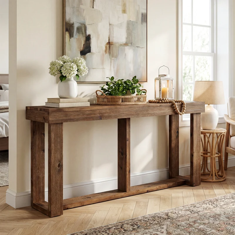 Tribesigns Massivholz Konsolentisch 160 cm, schmaler Flurtisch im Landhausstil für Eingangsbereich & Wohnzimmer