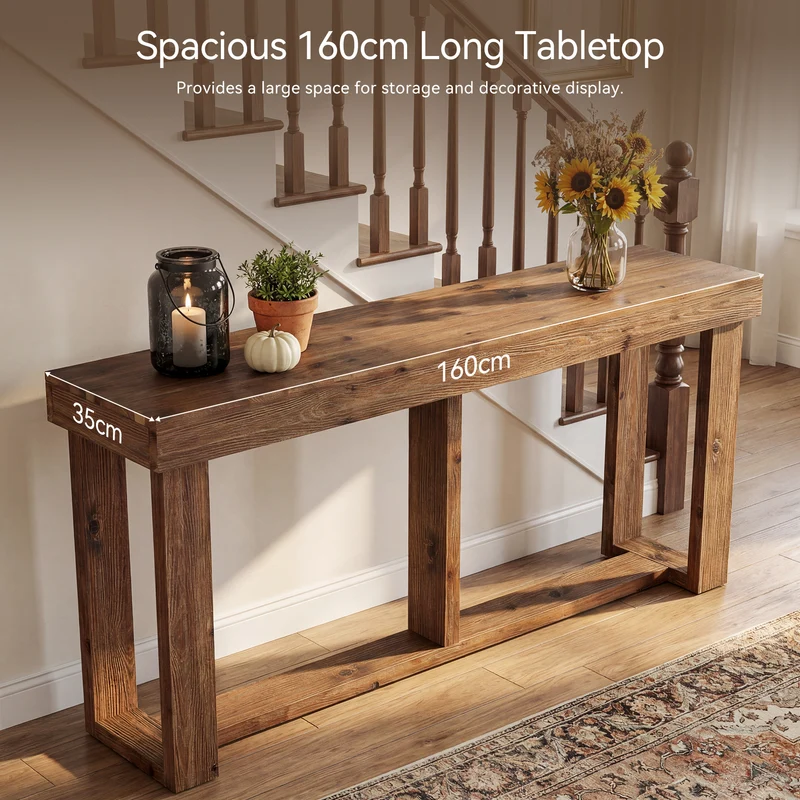 Tribesigns Massivholz Konsolentisch 160 cm, schmaler Flurtisch im Landhausstil für Eingangsbereich & Wohnzimmer