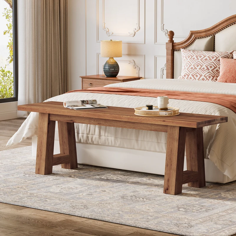 Massivholz Sitzbank 140 cm im Landhausstil, lange Eingangsbank aus Naturholz
