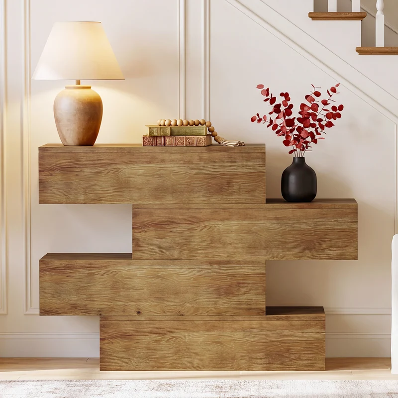 Tribesigns Massivholz Konsolentisch 110 cm mit 4 Ebenen, schmaler Flurtisch im Landhausstil