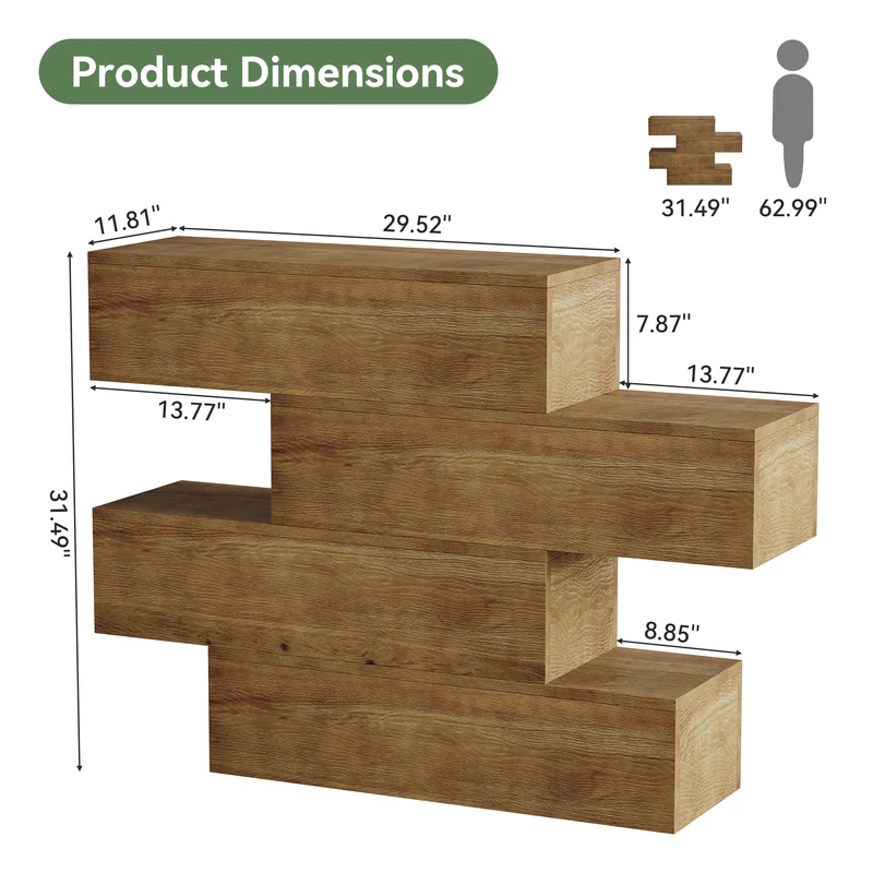 Tribesigns Massivholz Konsolentisch 110 cm mit 4 Ebenen, schmaler Flurtisch im Landhausstil
