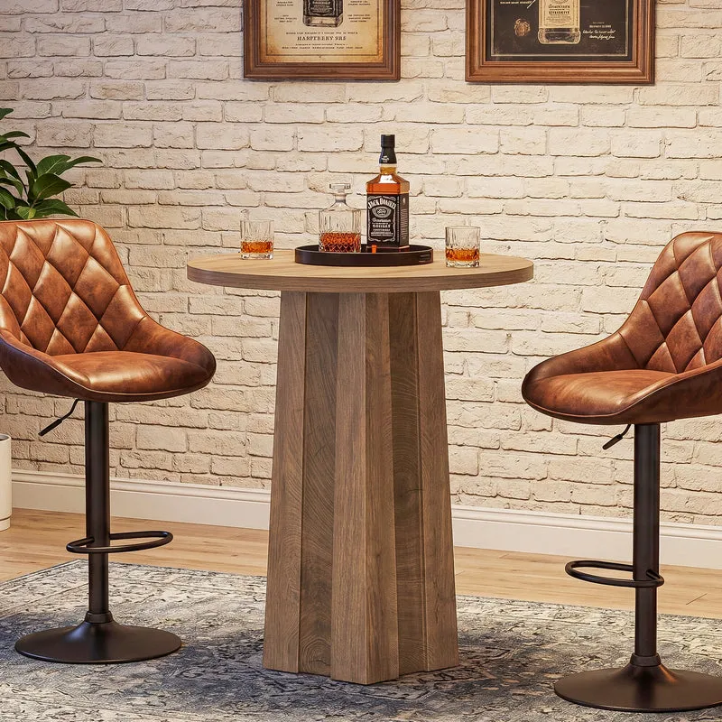 Runder Bartisch 80 cm mit geriffeltem Säulenfuß, moderner Bistrotisch in Thekenhöhe