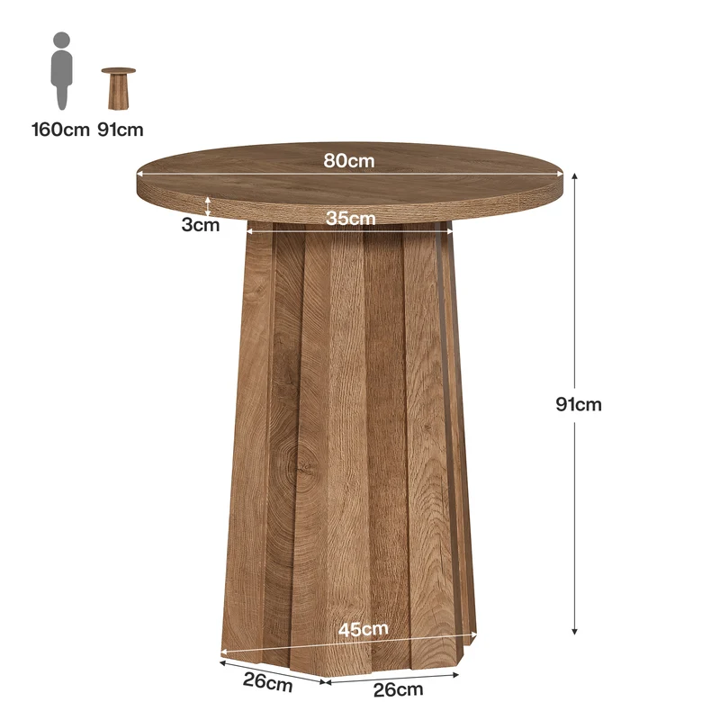 Runder Bartisch 80 cm mit geriffeltem Säulenfuß, moderner Bistrotisch in Thekenhöhe
