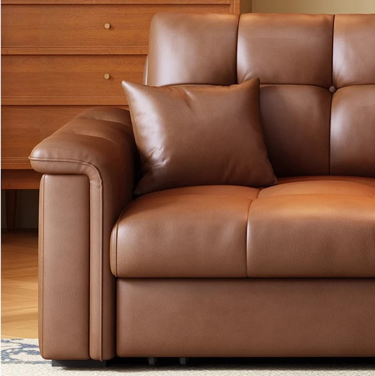 Ausziehbares Schlafsofa im Retro-Stil aus Lederstoff mit Stauraum darunter