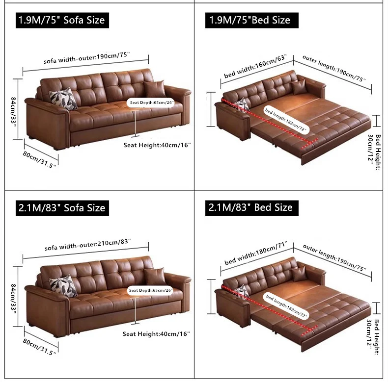 Ausziehbares Schlafsofa im Retro-Stil aus Lederstoff mit Stauraum darunter