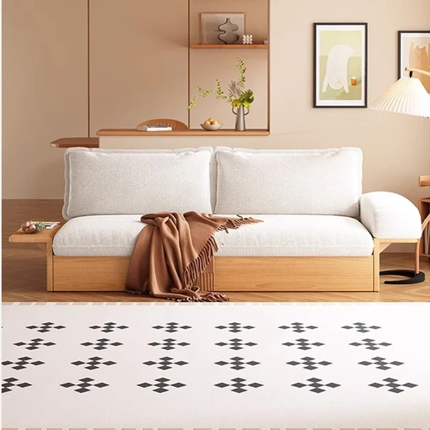 Japandi Schlafsofa aus Teddy-Plüschstoff mit Stauraum