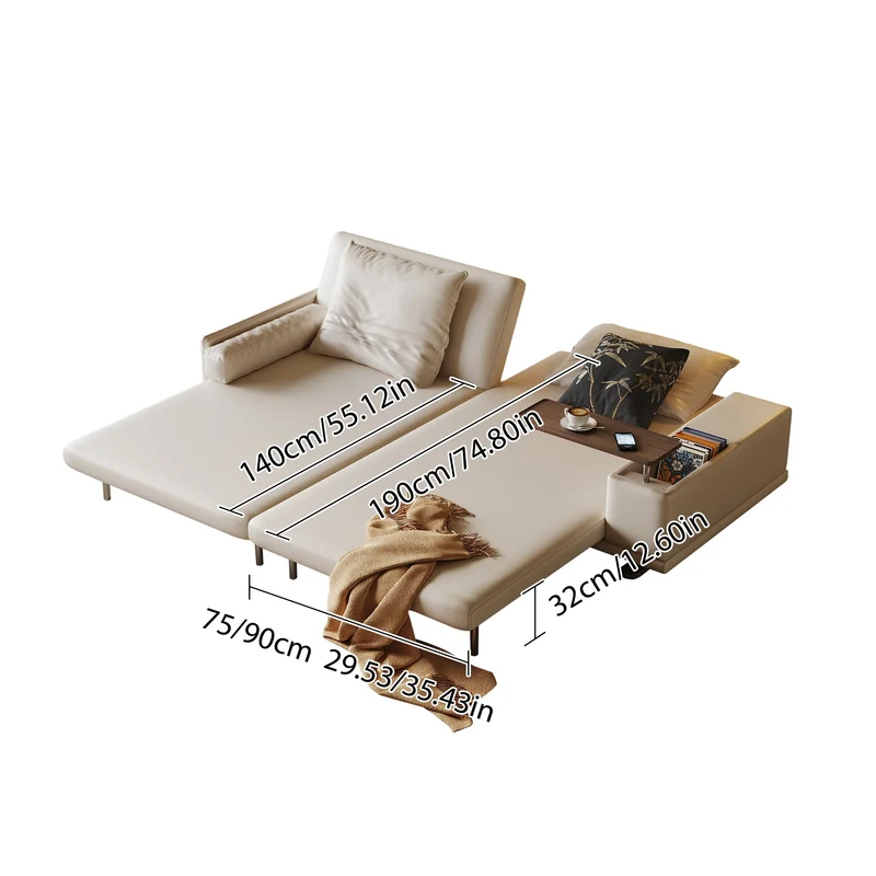 Leathaire Stoff verstellbare Rückenstütze Schlafsofa mit drehbarer Armlehne Desktop