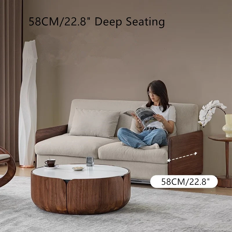 Leichtes Luxus-Schlafsofa mit Armlehne aus Walnussholz und Matratze