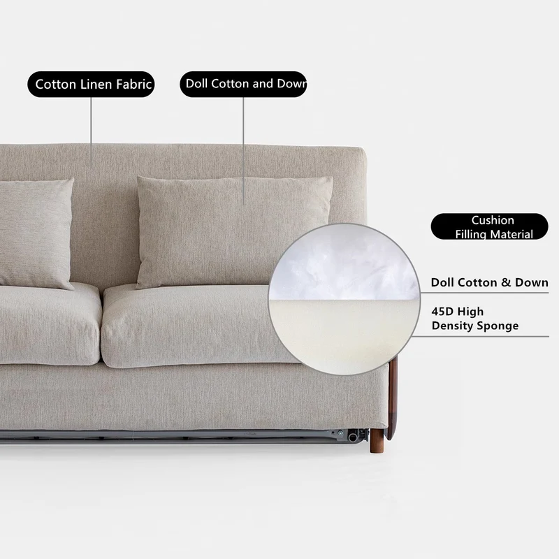 Leichtes Luxus-Schlafsofa mit Armlehne aus Walnussholz und Matratze