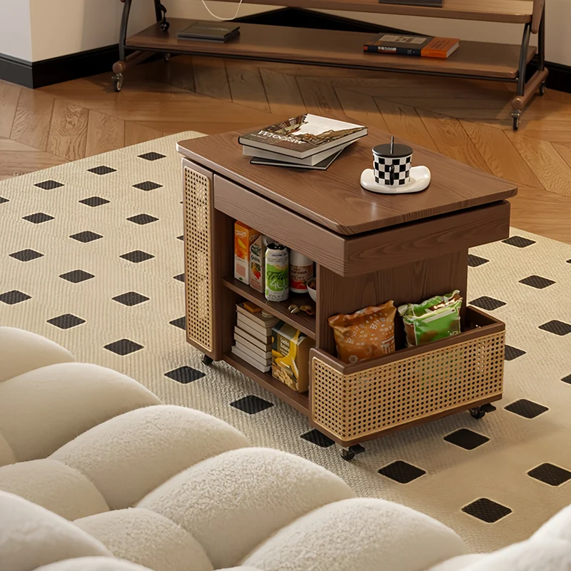 Anhebbarer Couchtisch aus Massivholz mit Stauraum und Universalrollen