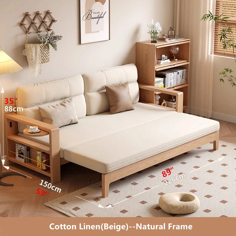 Multifunktionales ausziehbares Schlafsofa mit breiter Armlehne und Ablagefläche