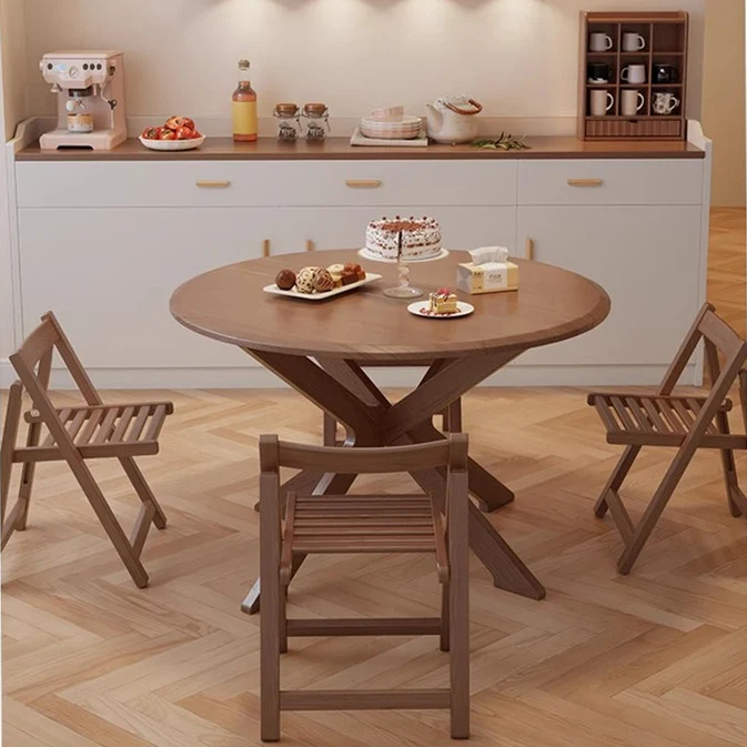 Runder Tisch mit zwei Klappblättern aus massivem Holz