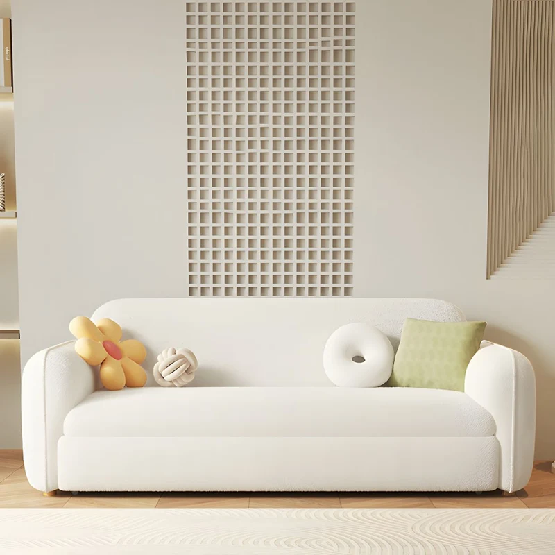 Schlafsofa aus Berberfleece-Massivholz mit Stauraum darunter