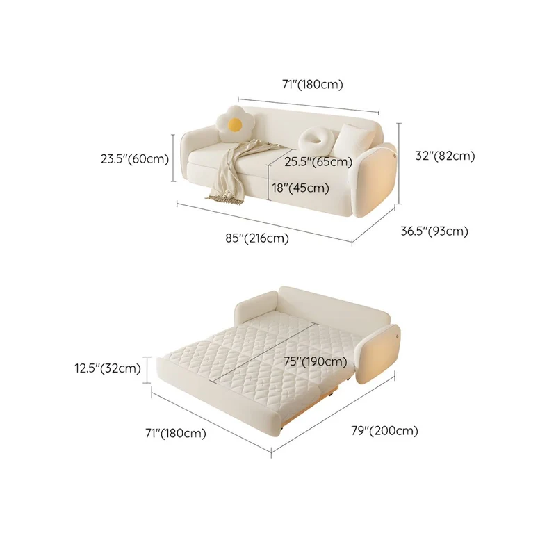 Schlafsofa aus Berberfleece-Massivholz mit Stauraum darunter
