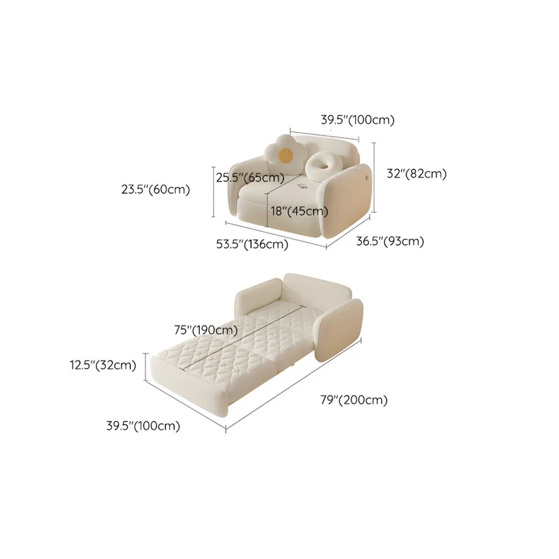 Schlafsofa aus Berberfleece-Massivholz mit Stauraum darunter